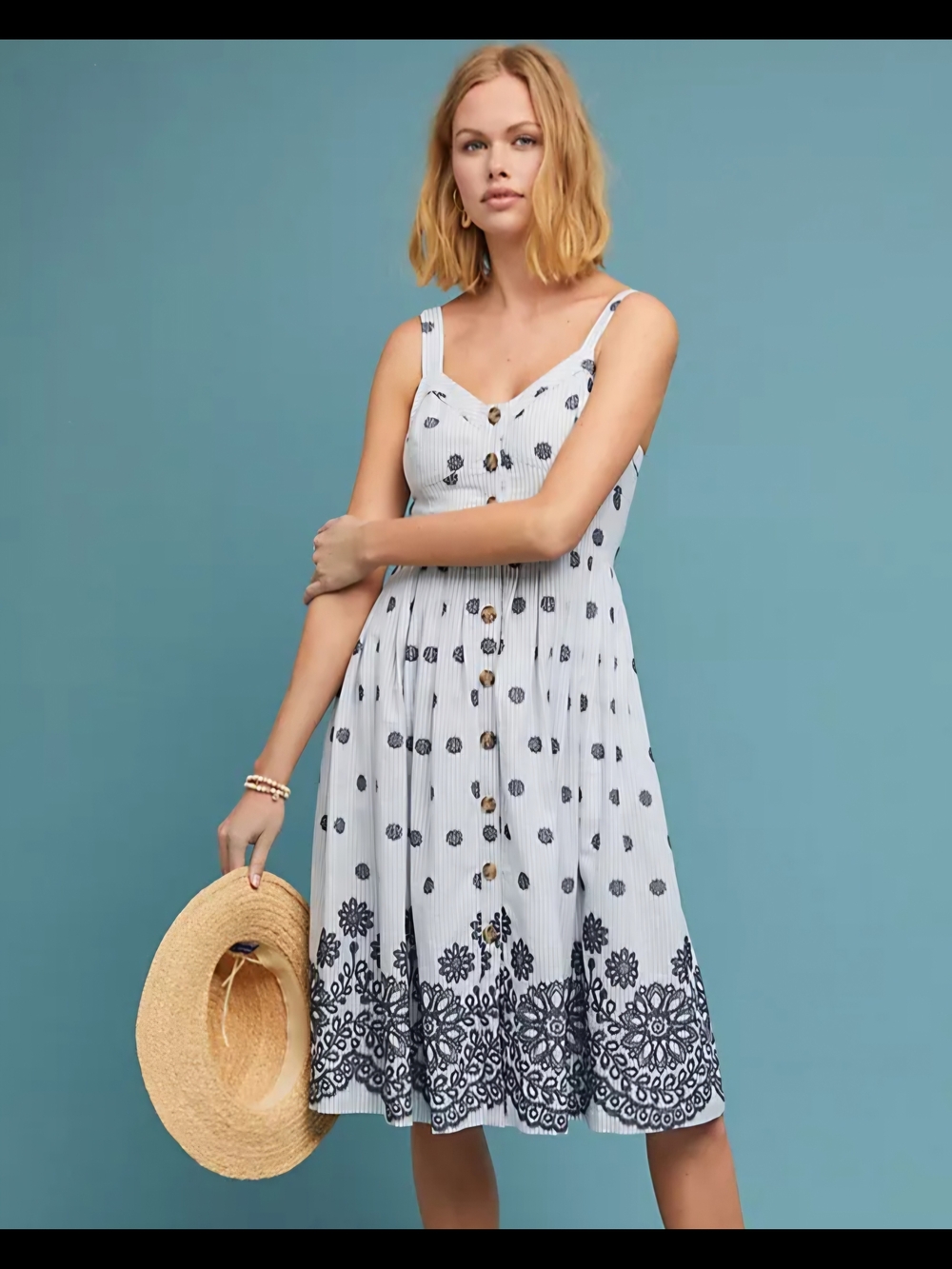 Anthropology Mauve Floral Border Midi Dress -